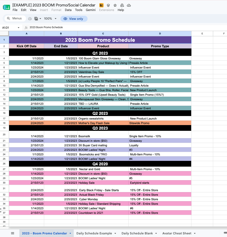 BOOM promo schedule